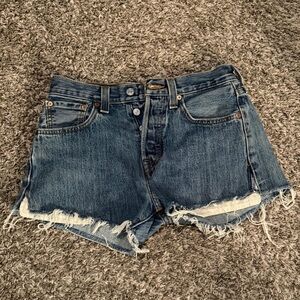 Levi's Blue Frayed Hem Denim Cutoff Shorts